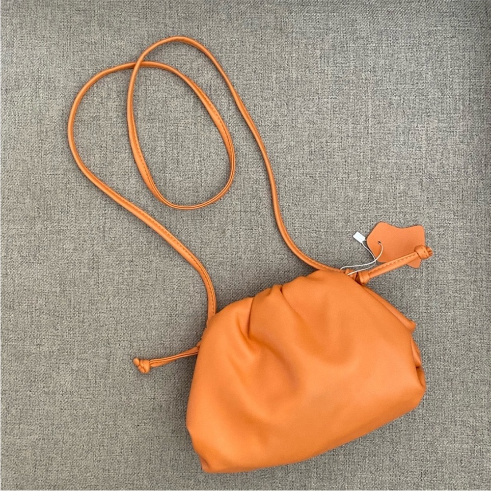 Smooth Vegan Leather Small Orange Women’s Pouch Shoulder Bag✨